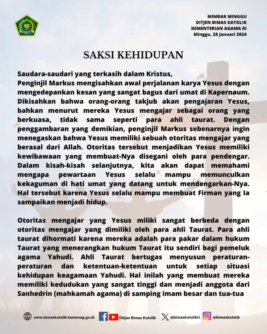 Mari kita Memperkuat Komitmen Untuk Memberikan Kesaksian Hidup Injili Sebagai Anak-anak Allah