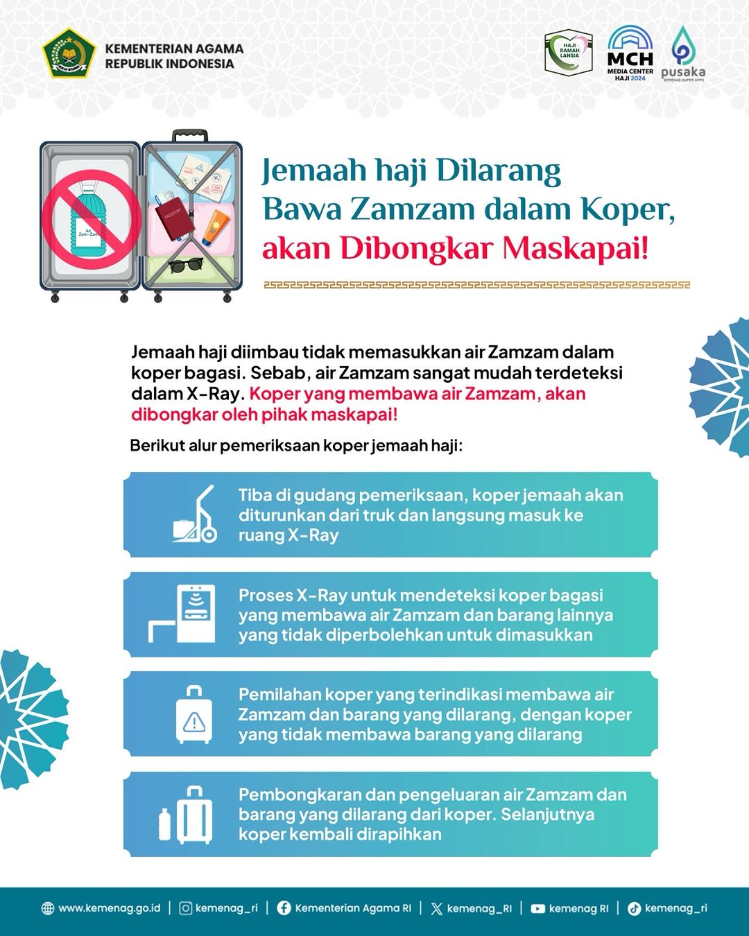 Jemaah Dilarang Bawa Zamzam Dalam Koper Bagasi