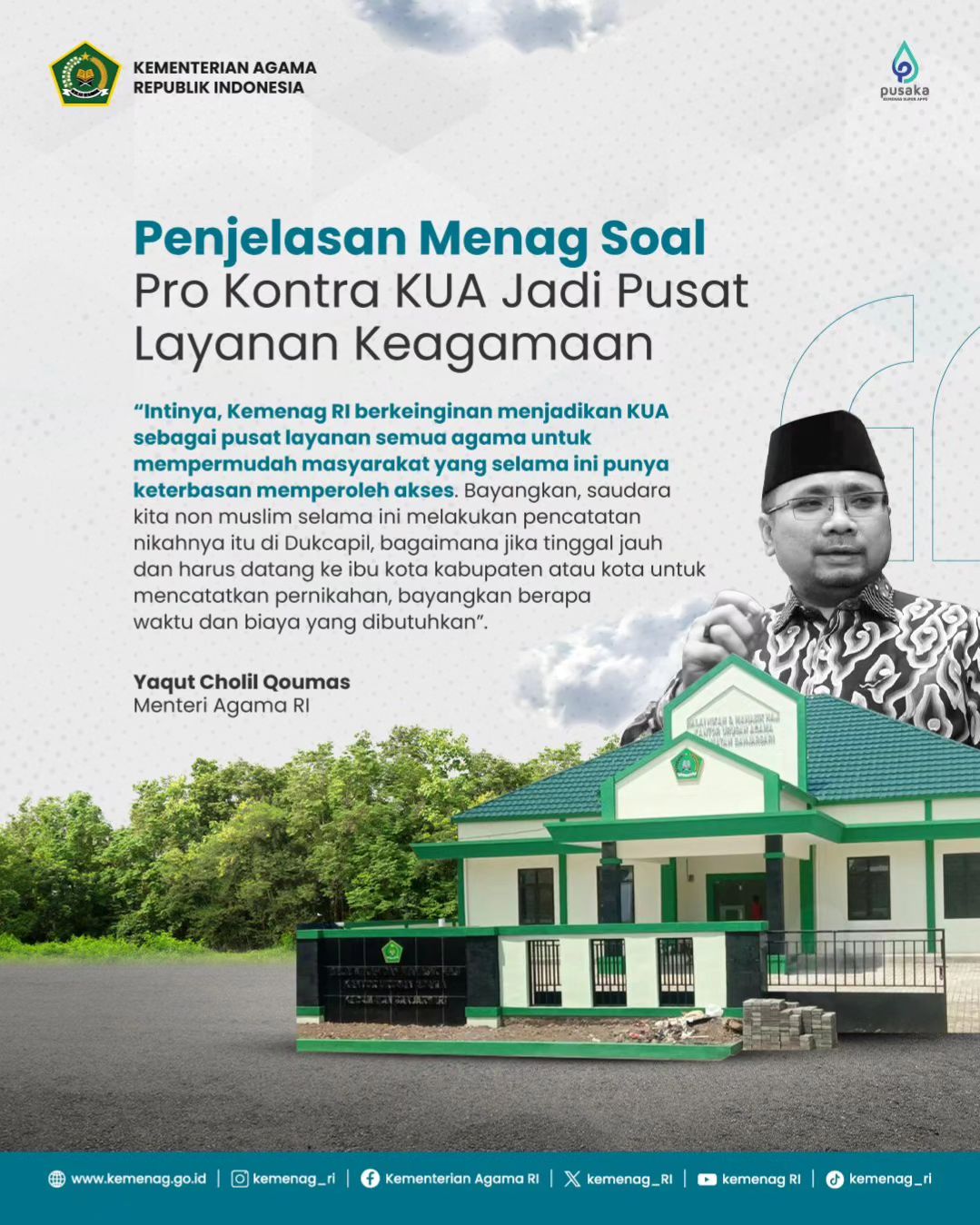 Penjelasan Menag Soal Pro Kontra KUA Jadi Pusat Layanan Keagamaan