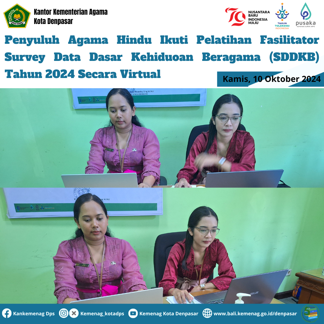Penyuluh Agama Hindu Ikuti Pelatihan Fasilitator Survey Data Dasar Kehiduoan Beragama (SDDKB) Tahun 2024 Secara Virtual
