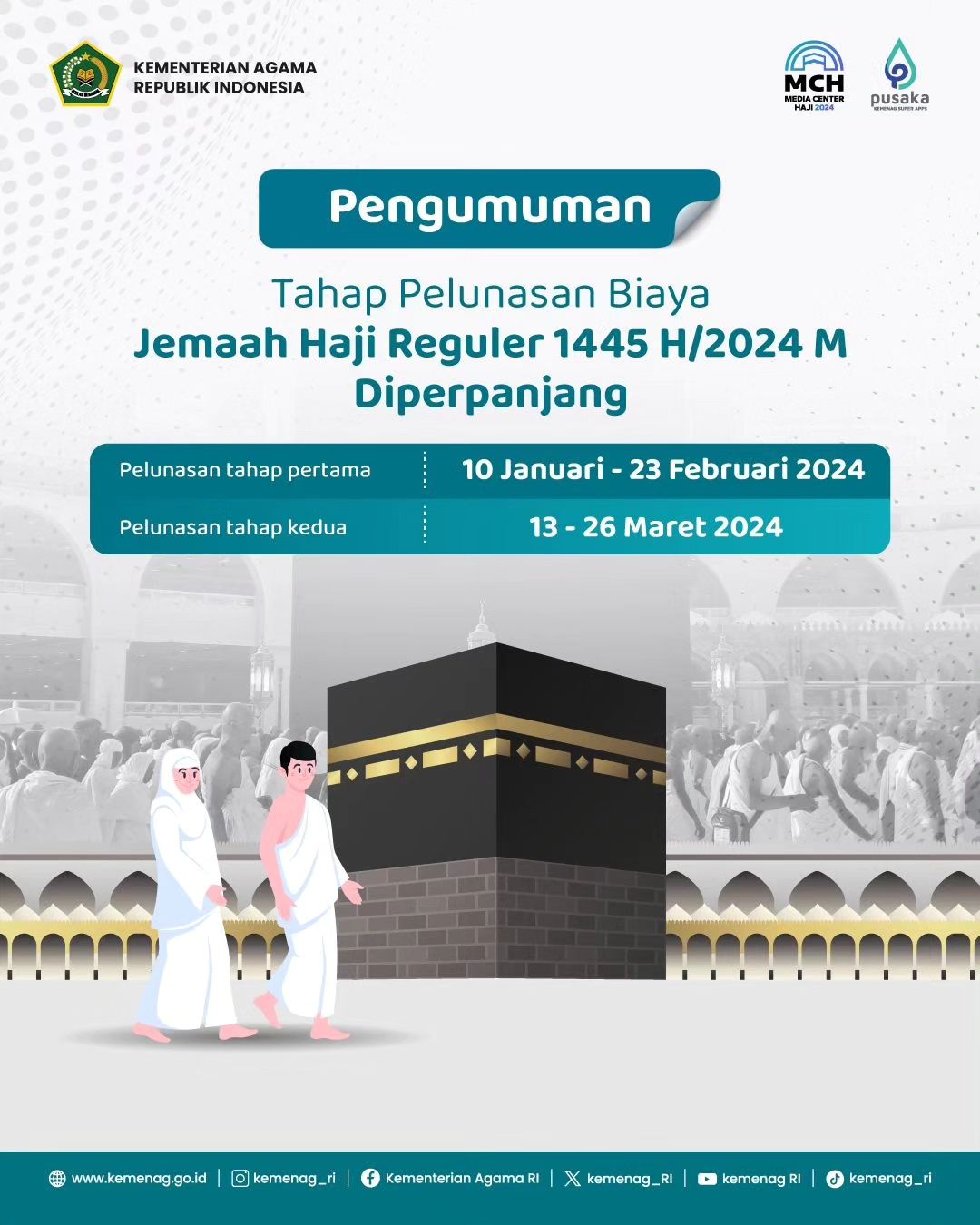 Tahap Pelunasan Biaya Haji Reguler 1445 H/2024 M Diperpanjang
