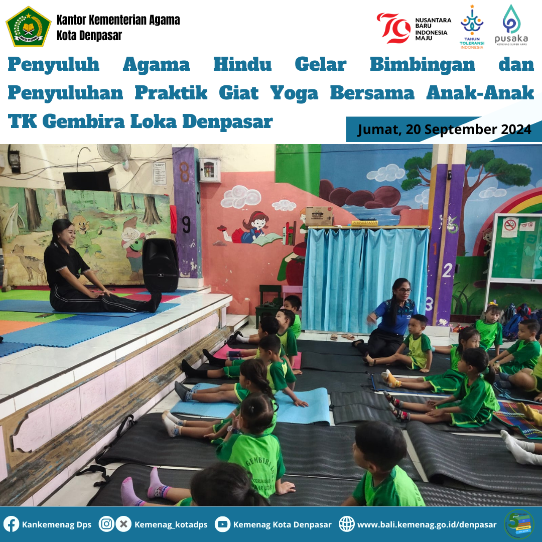 Penyuluh Agama Hindu Gelar Bimbingan dan Penyuluhan Praktik Giat Yoga Bersama Anak-Anak TK Gembira Loka Denpasar