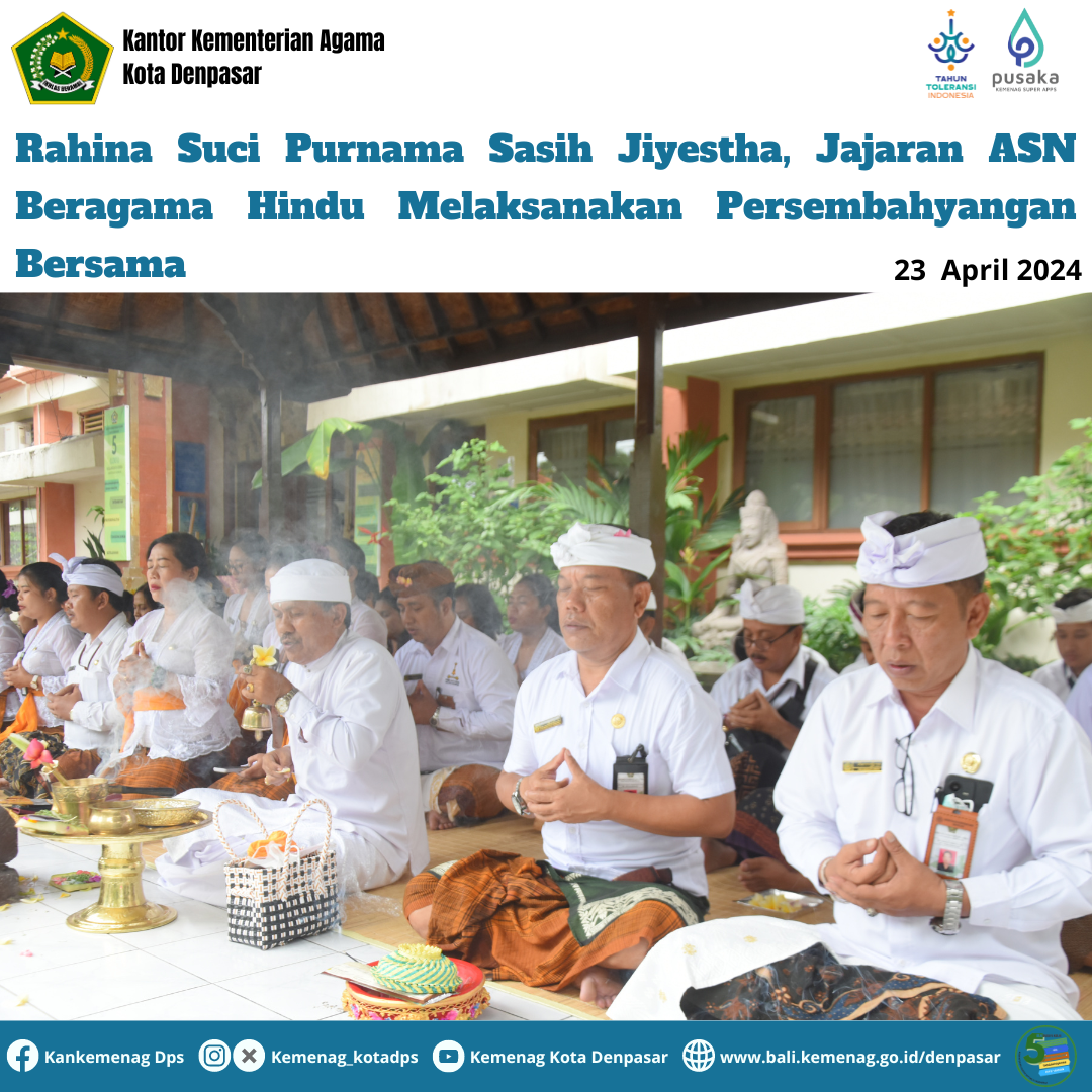 Rahina Suci Purnama Sasih Jiyestha, Jajaran ASN Beragama Hindu Melaksanakan Persembahyangan Bersama