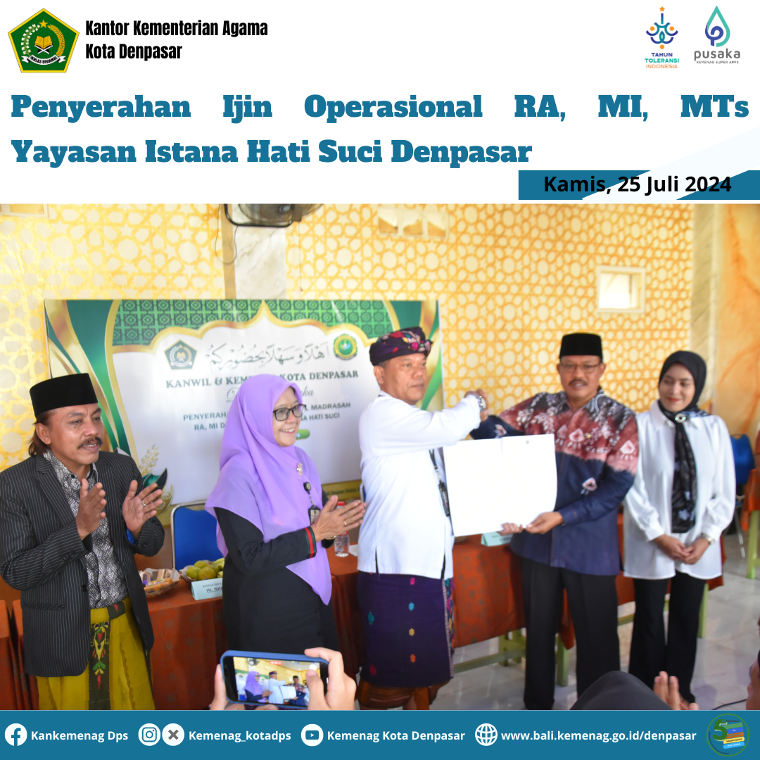 Penyerahan Ijin Operasional RA, MI, MTs Yayasan Istana Hati Suci Denpasar