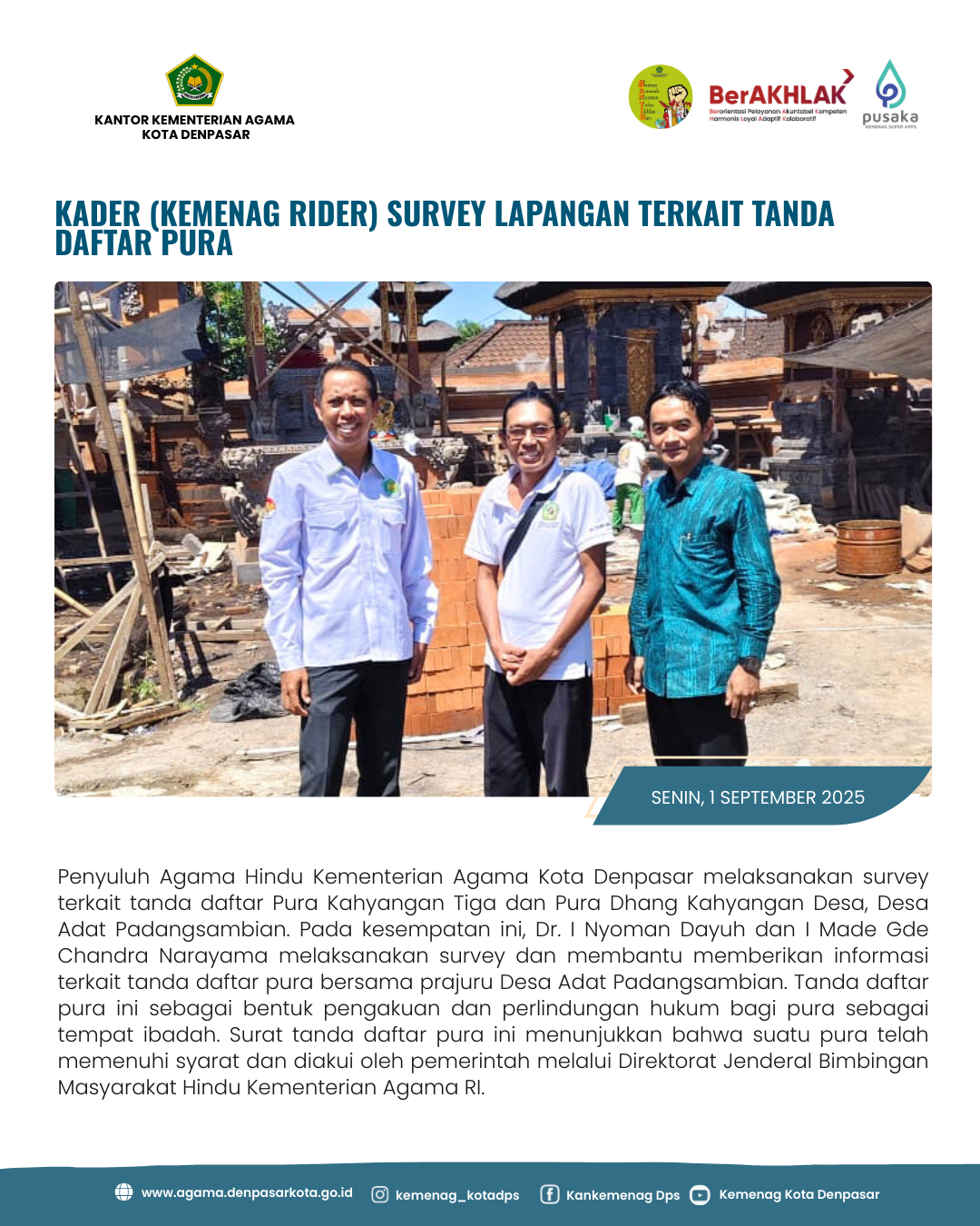 KADER (Kemenag Rider) Survey Lapangan Terkait Tanda Daftar Pura 