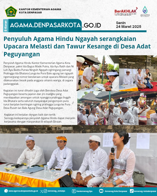 Penyuluh Agama Hindu Ngayah serangkaian Upacara Melasti dan Tawur Kesange di Desa Adat Peguyangan