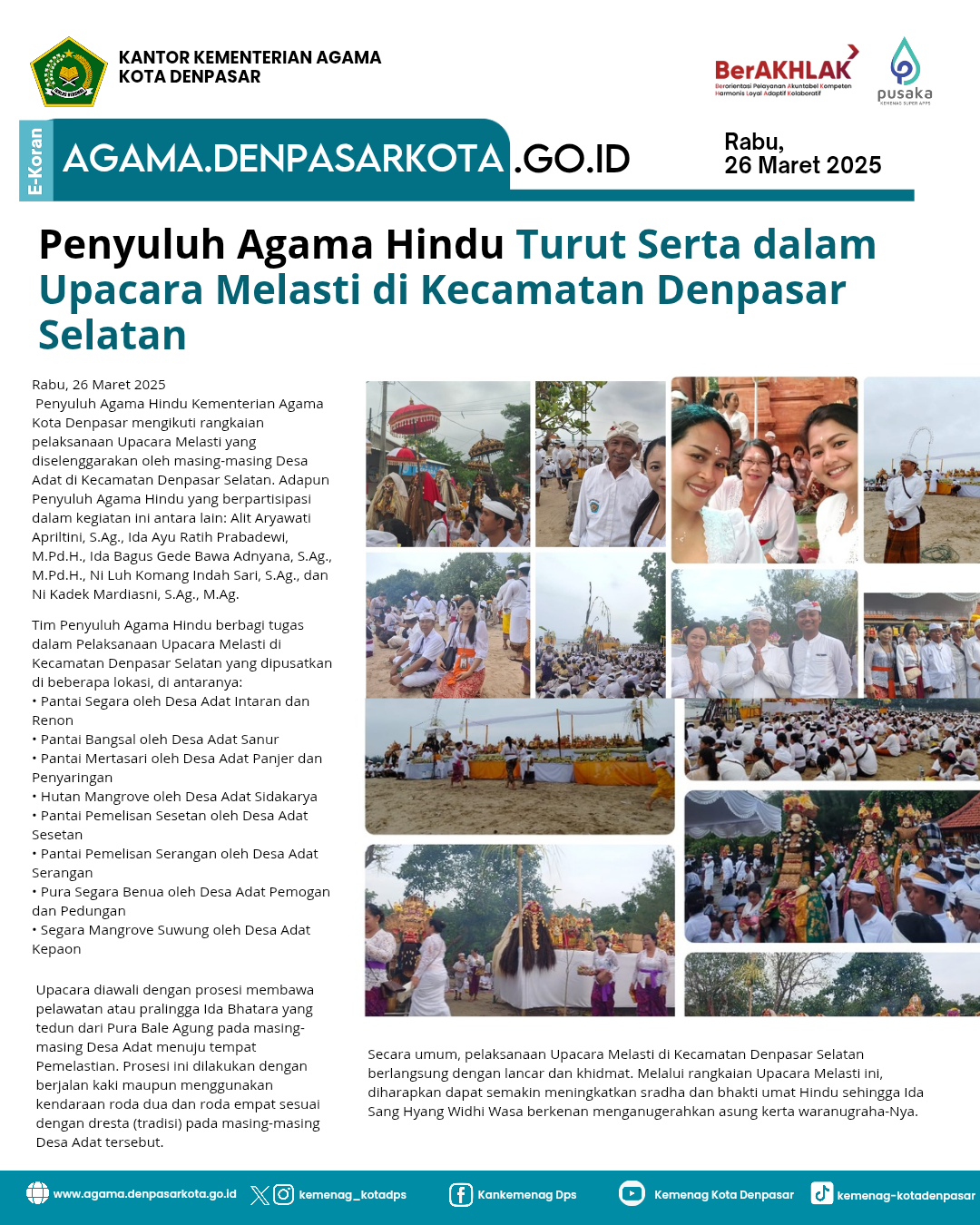 Penyuluh Agama Hindu Turut Serta dalam Upacara Melasti di Kecamatan Denpasar Selatan