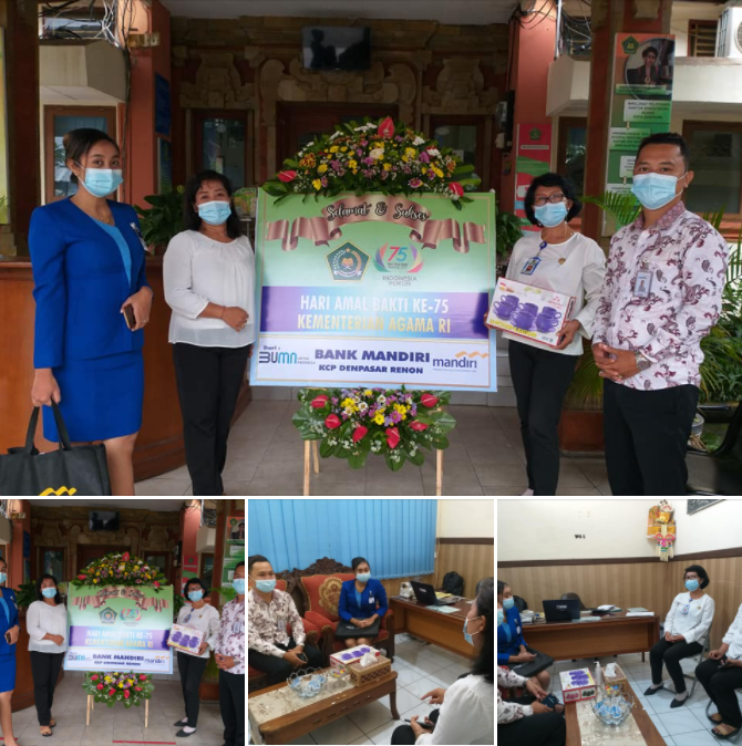 Penyampaian Karangan Bunga Oleh Bank Mandiri KCP Renon, Peringati HAB ke-75 Tahun Kemenag RI
