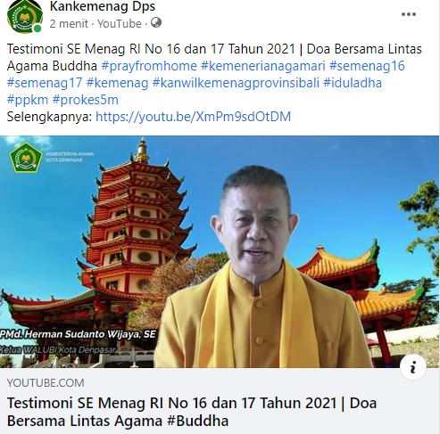 Testimoni SE Menag RI No 16 dan 17 Tahun 2021 | Doa Bersama Lintas Agama Buddha