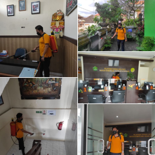 Penyemprotan Disinfektan di Lingkungan Kantor Kemenag Kota Denpasar