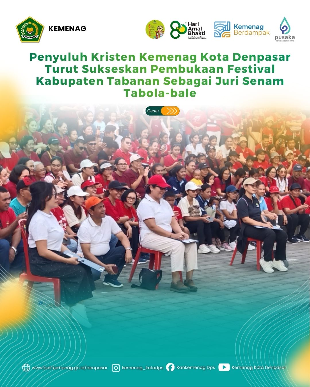 Penyuluh Kristen Kemenag Kota Denpasar Turut Sukseskan Pembukaan Festival Kabupaten Tabanan Sebagai Juri Senam Tabola-bale