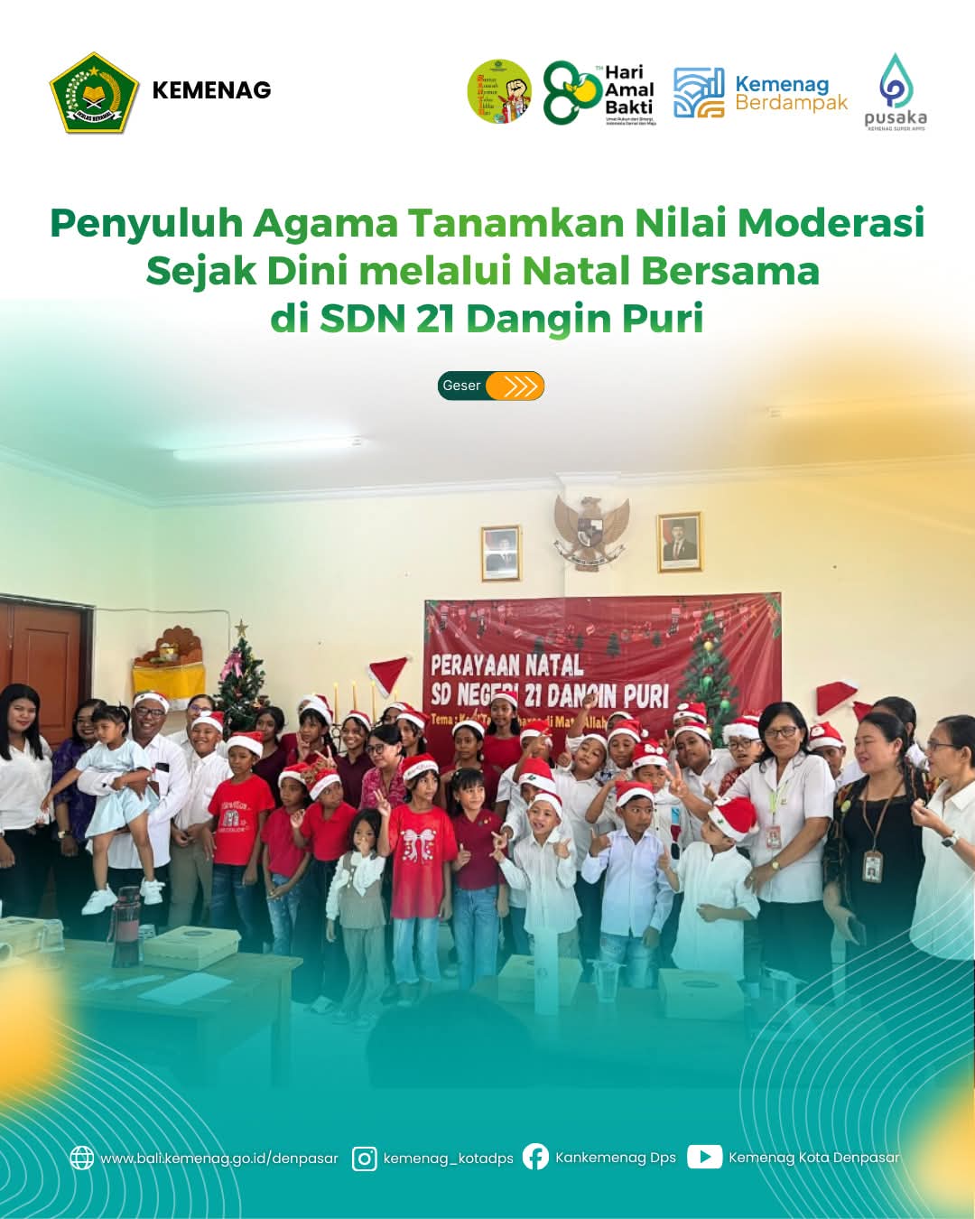 Penyuluh Agama Tanamkan Nilai Moderasi Sejak Dini melalui Natal Bersama di SDN 21 Dangin Puri