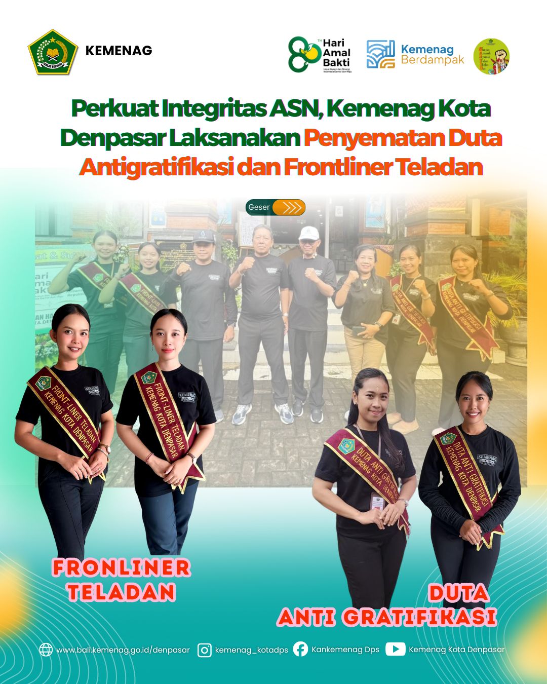 Perkuat Integritas ASN, Kemenag Kota Denpasar Laksanakan Penyematan kepada Duta Antigratifikasi dan Frontliner Teladan