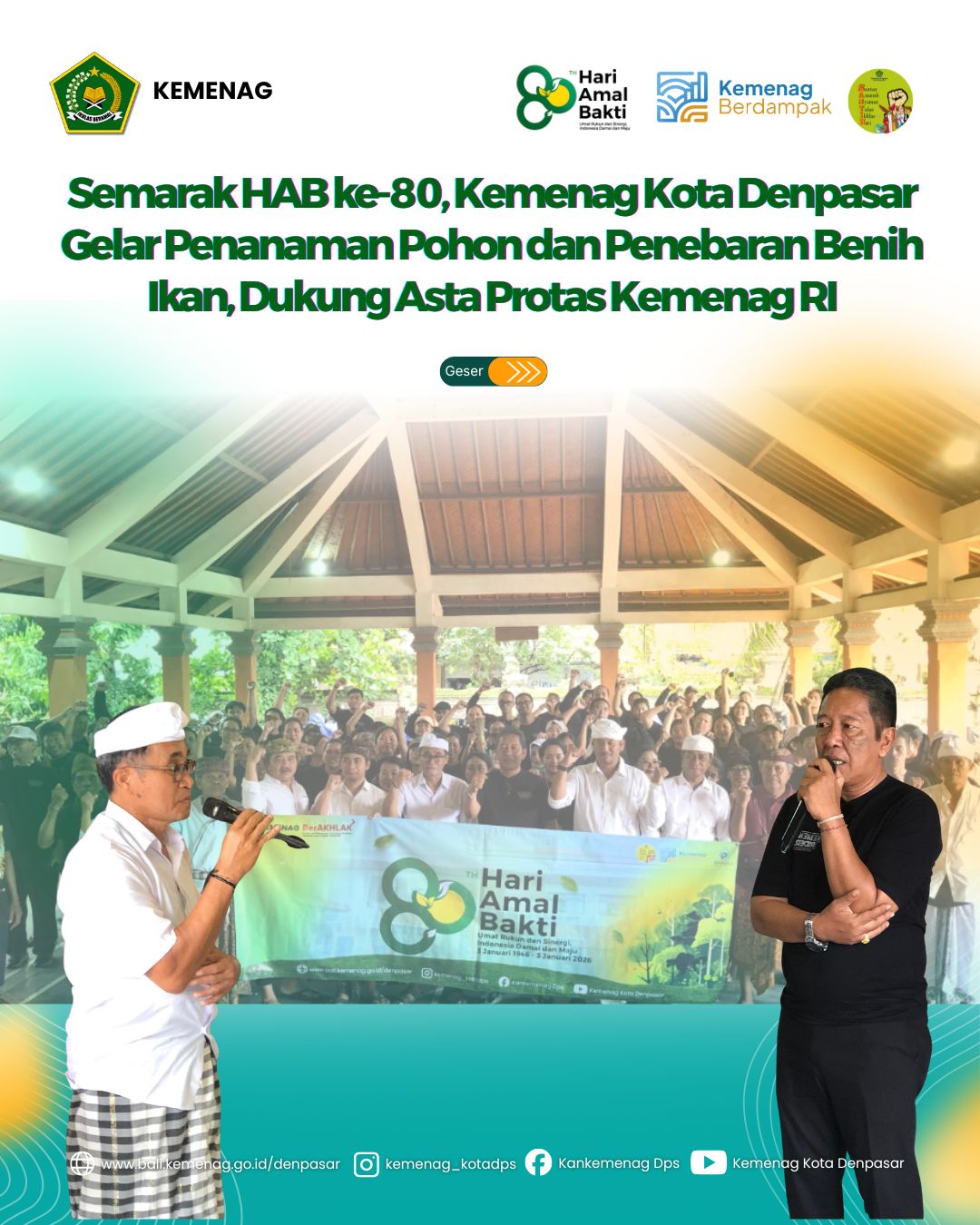 Semarak HAB ke-80, Kemenag Kota Denpasar Gelar Penanaman Pohon dan Penebaran Benih Ikan, Dukung Asta Protas Kemenag RI