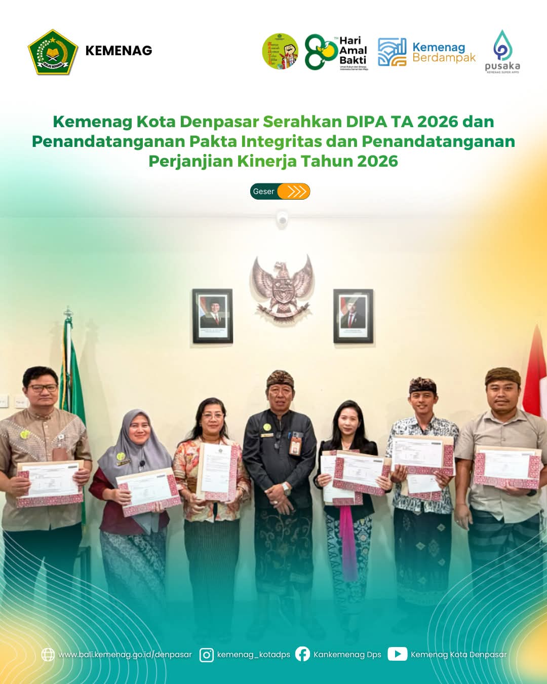 Kemenag Kota Denpasar Serahkan DIPA TA 2026 dan Penandatanganan Pakta Integritas dan Penandatanganan Perjanjian Kinerja Tahun 2026