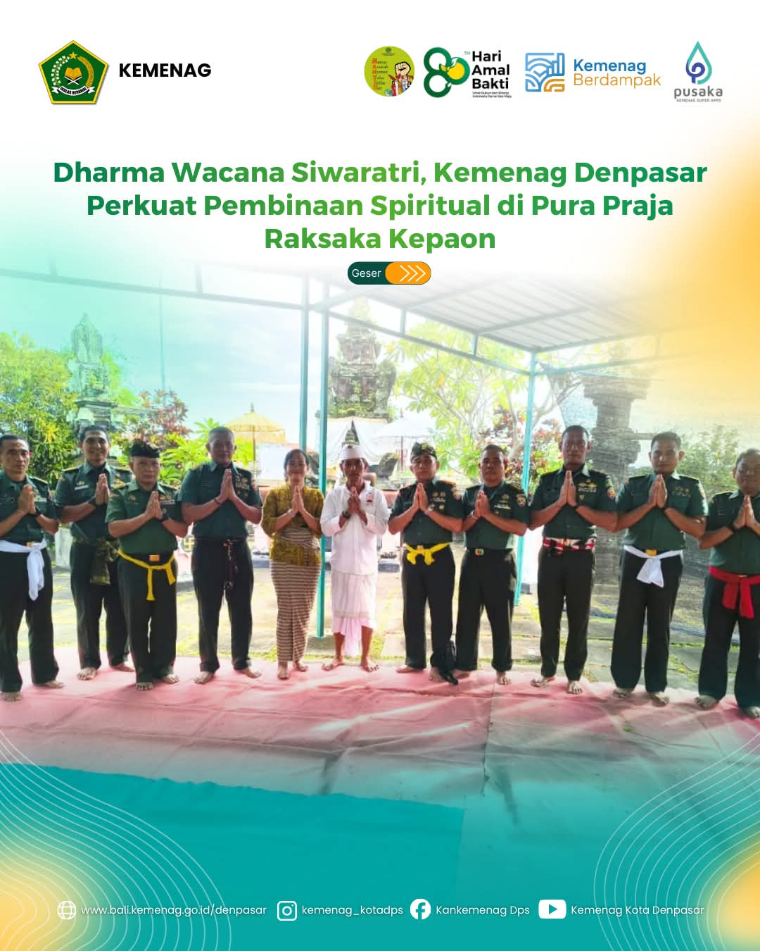 Dharma Wacana Siwaratri, Kemenag Denpasar Perkuat Pembinaan Spiritual di Pura Praja Raksaka Kepaon