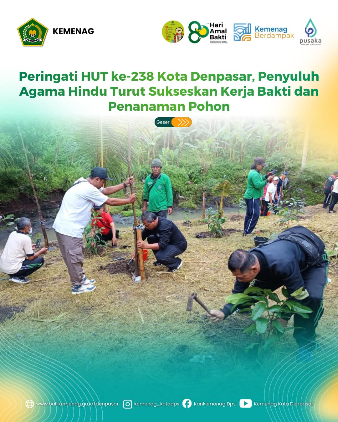 Peringati HUT ke-238 Kota Denpasar, Penyuluh Agama Hindu Turut Sukseskan Kerja Bakti dan Penanaman Pohon