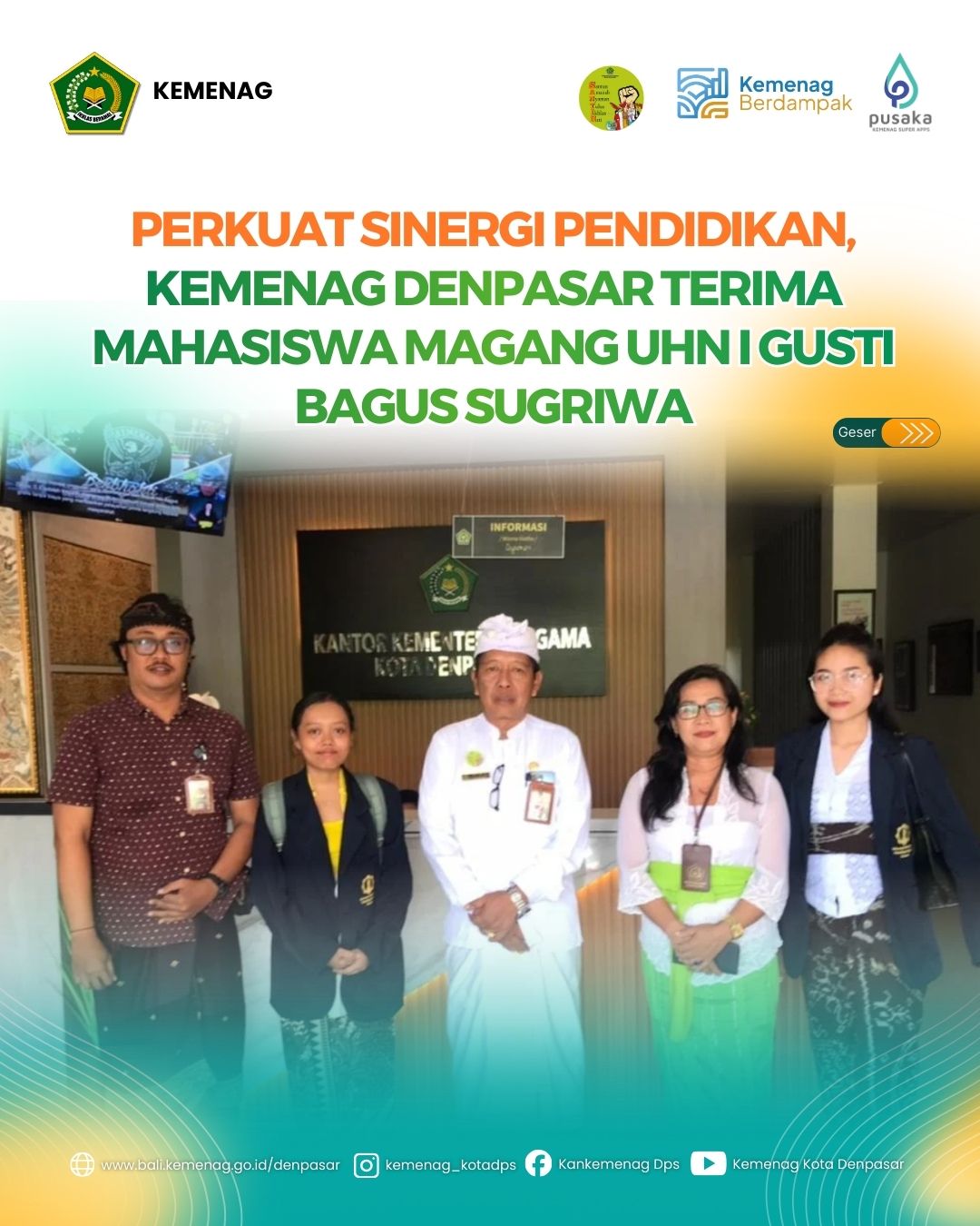 Perkuat Sinergi Pendidikan, Kemenag Denpasar Terima Mahasiswa Magang UHN I Gusti Bagus Sugriwa