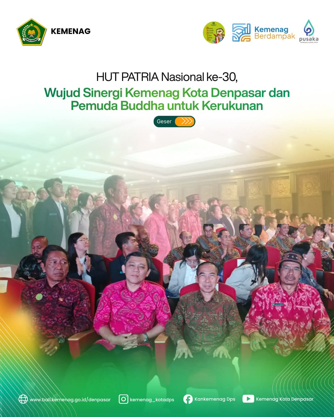 HUT PATRIA Nasional ke-30, Wujud Sinergi Kemenag Kota Denpasar dan Pemuda Buddha untuk Kerukunan