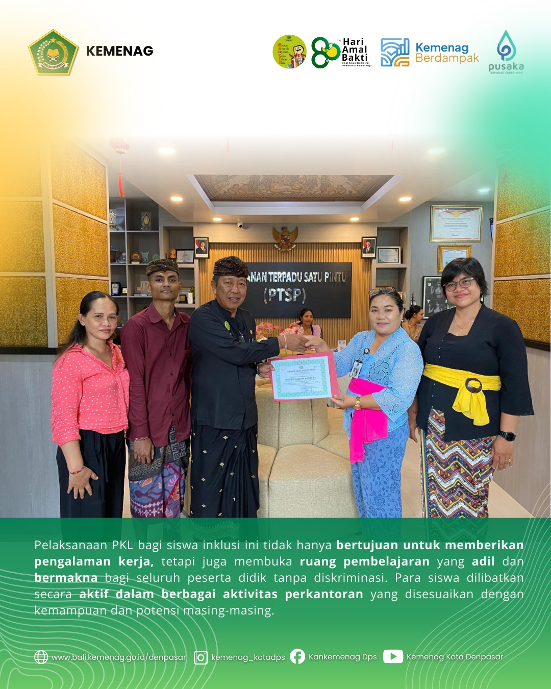 Kemenag Kota Denpasar Buka Kesempatan PKL bagi Siswa Inklusi, Wujud Nyata Ramah Disabilitas.