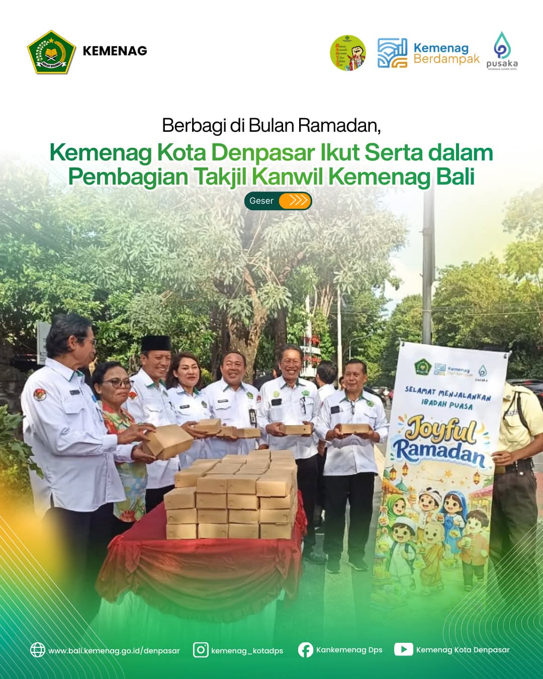 Berbagi di Bulan Ramadan, Kemenag Kota Denpasar Ikut Serta dalam Pembagian Takjil Kanwil Kemenag Bali