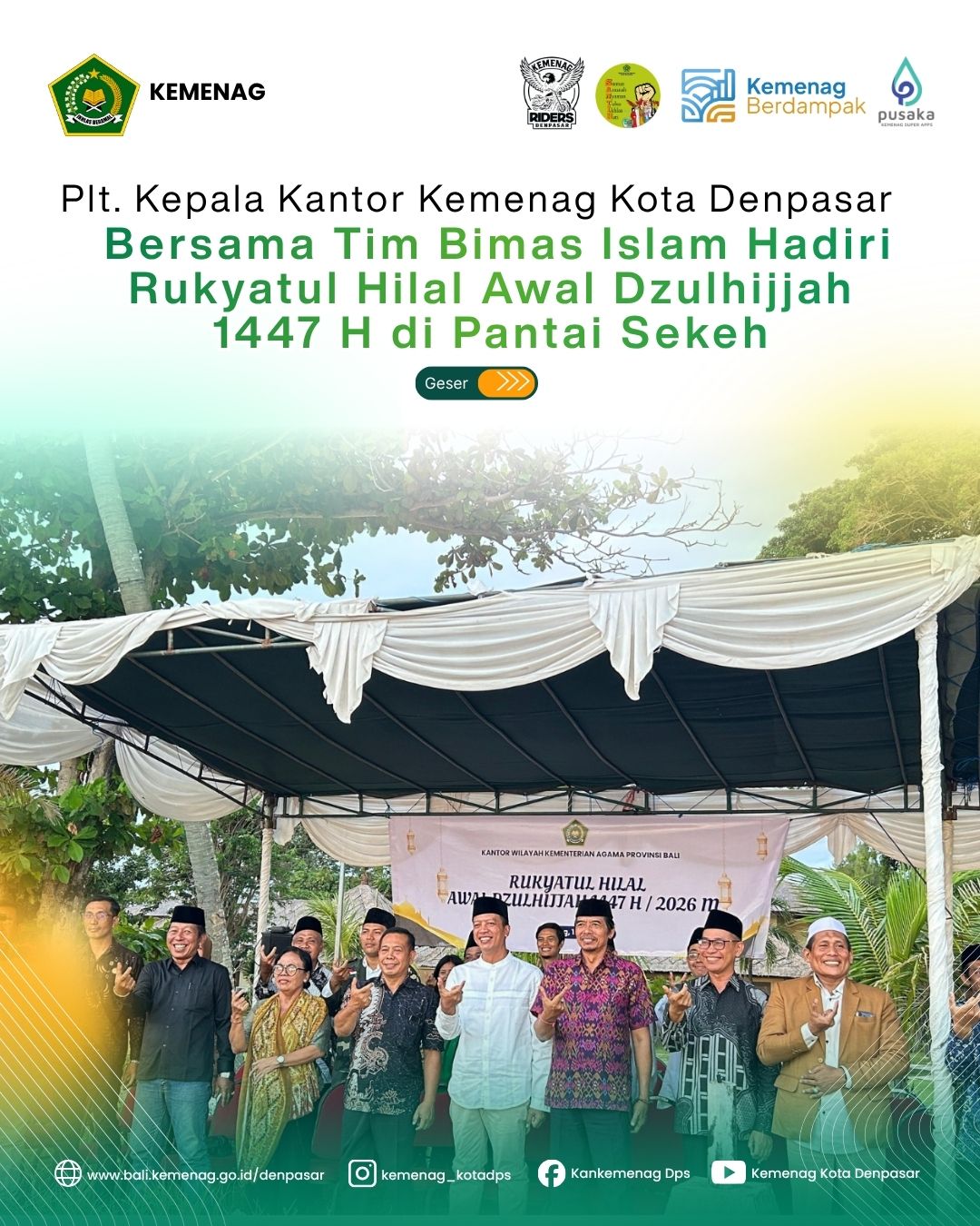 Plt. Kepala Kantor Kemenag Kota Denpasar bersama Tim Bimas Islam  Hadiri Rukyatul Hilal Awal Dzulhijjah 1447 H di Pantai Sekeh