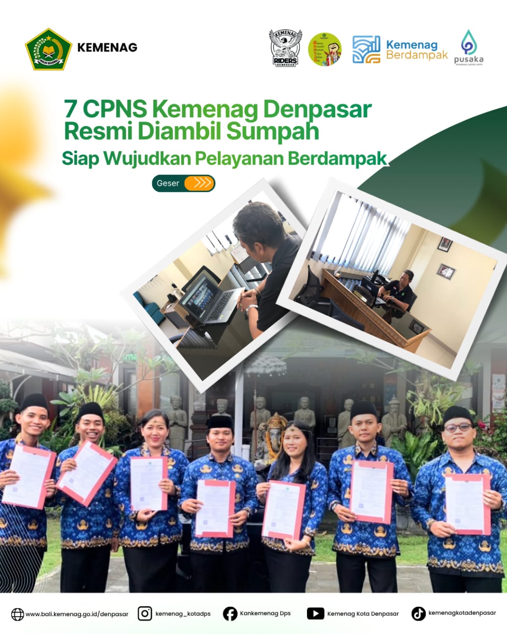 7 CPNS Kemenag Denpasar Resmi Dilantik, Siap Wujudkan Pelayanan Berdampak