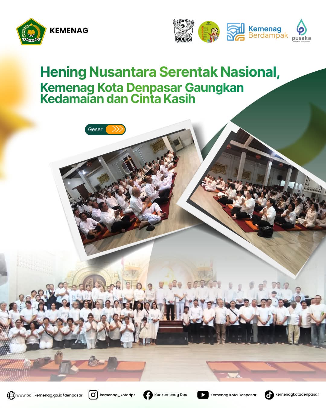 Hening Nusantara Serentak Nasional, Kemenag Kota Denpasar Gaungkan Kedamaian dan Cinta Kasih