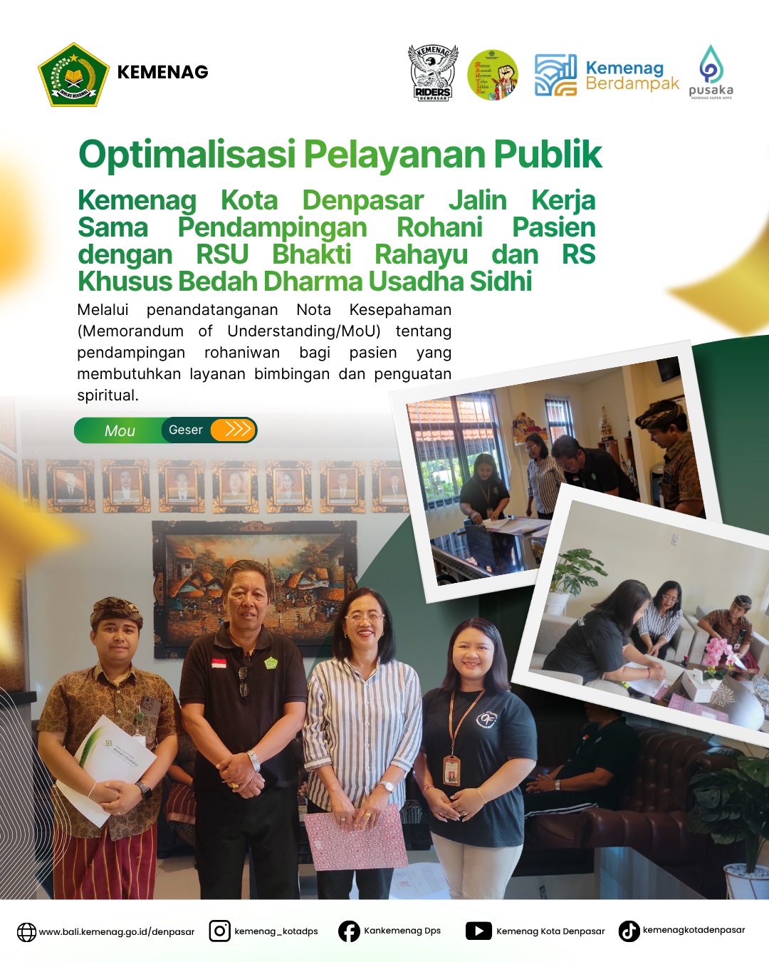 Optimalisasi Pelayanan Publik, Kemenag Kota Denpasar Jalin Kerja Sama Pendampingan Rohani Pasien dengan RSU Bhakti Rahayu dan RS Khusus Bedah Dharma Usadha Sidhi