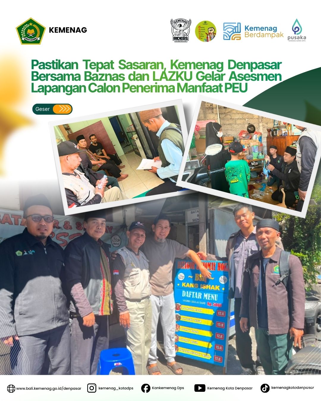 Pastikan Tepat Sasaran, Kemenag Denpasar Bersama Baznas dan LAZKU Gelar Asesmen Lapangan Calon Penerima Manfaat PEU