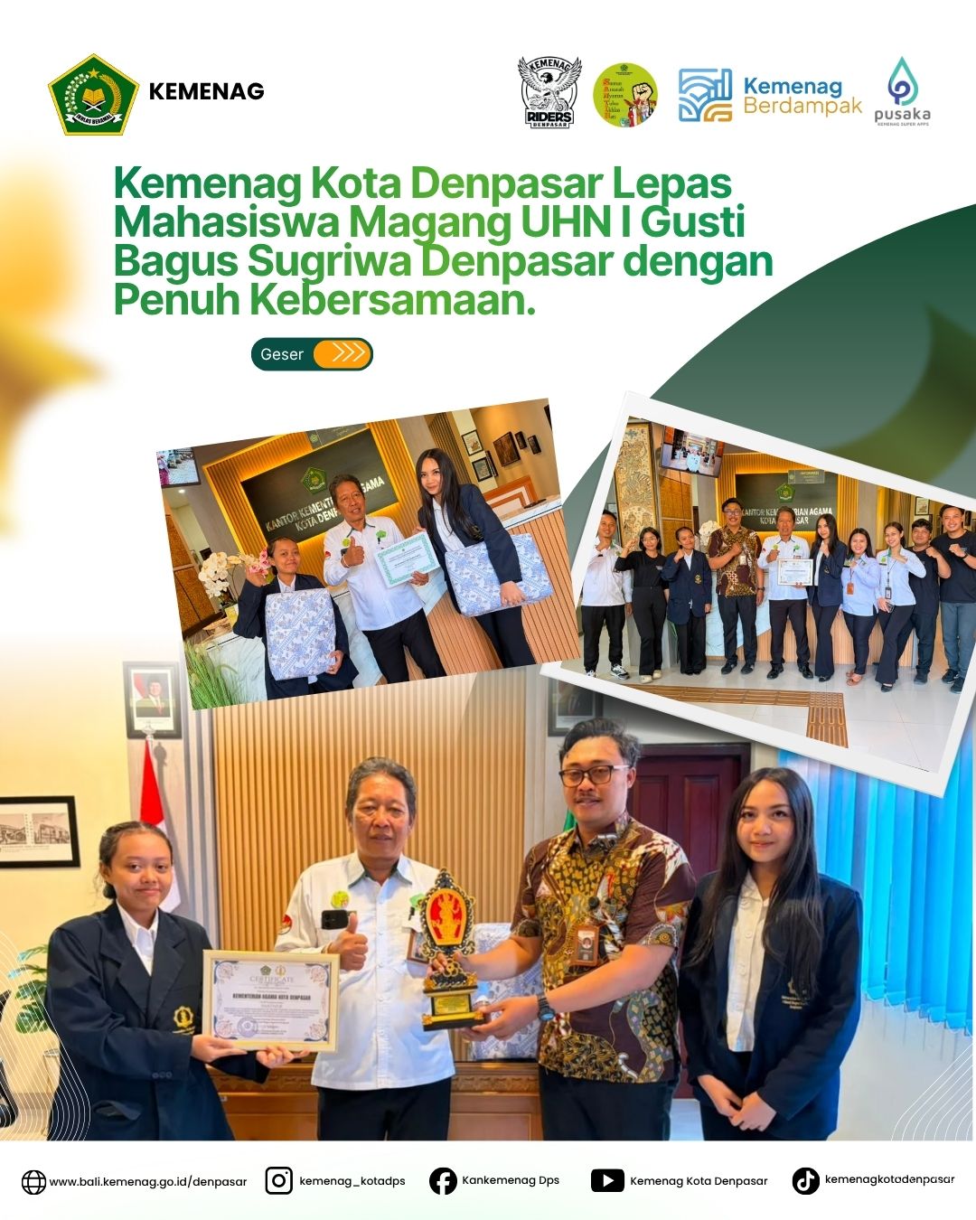 Kemenag Kota Denpasar Lepas Mahasiswa Magang UHN I Gusti Bagus Sugriwa Denpasar dengan Penuh Kebersamaan.