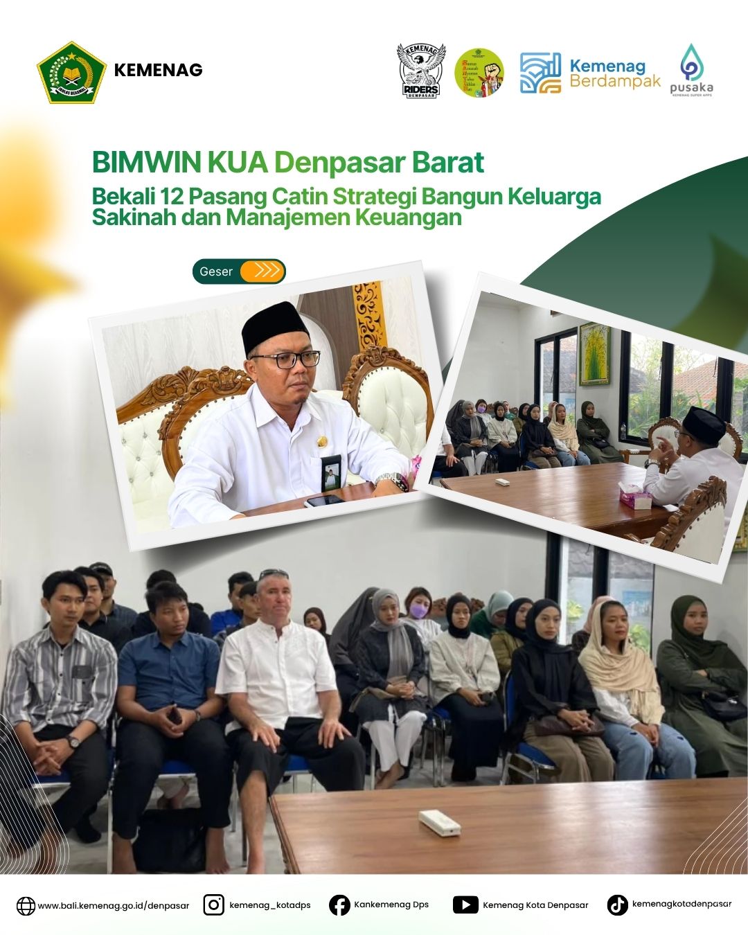 BIMWIN KUA Denpasar Barat Bekali 12 Pasang Catin Strategi Bangun Keluarga Sakinah dan Manajemen Keuangan