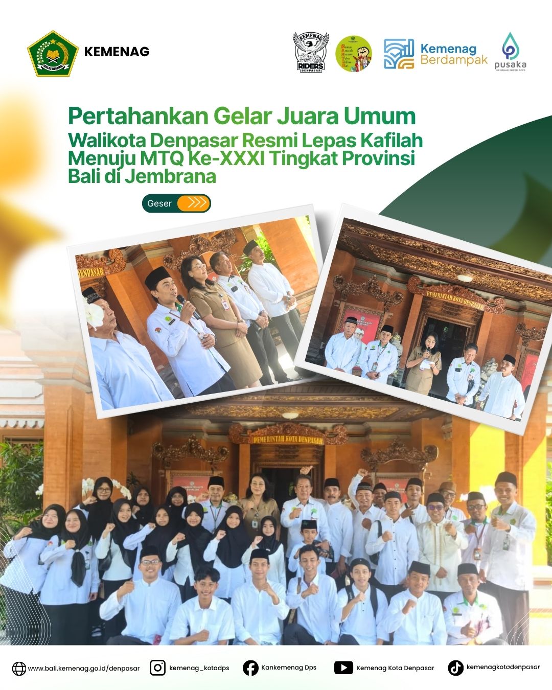 Pertahankan Gelar Juara Umum, Walikota Denpasar Resmi Lepas Kafilah Menuju MTQ Ke-XXXI Tingkat Provinsi Bali di Jembrana