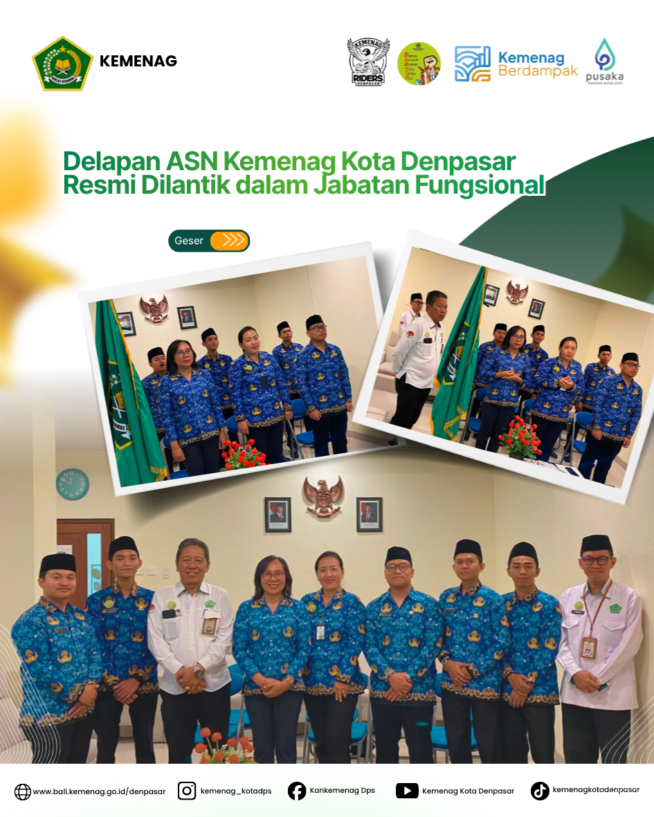 Delapan ASN Kemenag Kota Denpasar Resmi Dilantik dalam Jabatan Fungsional