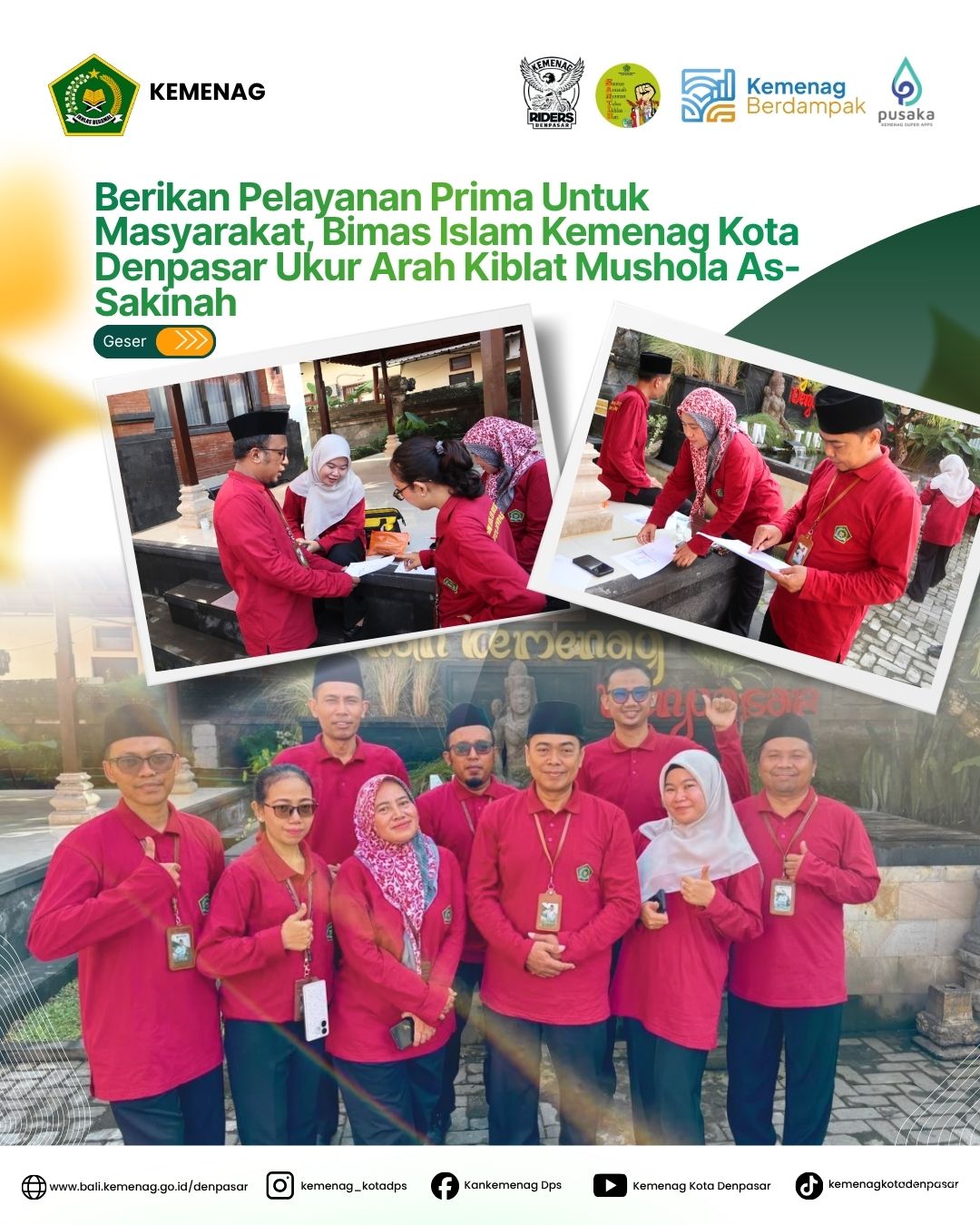 Berikan Pelayanan Prima Untuk Masyarakat, Bimas Islam Kemenag Kota Denpasar Ukur Arah Kiblat Mushola As-Sakinah