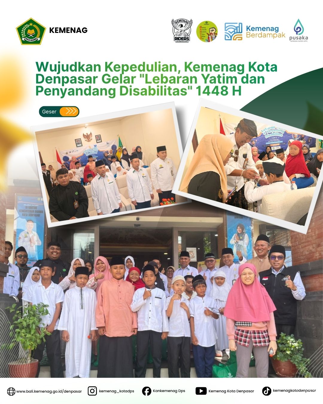Wujudkan Kepedulian, Kemenag Kota Denpasar Gelar "Lebaran Yatim dan Penyandang Disabilitas" 1448 H