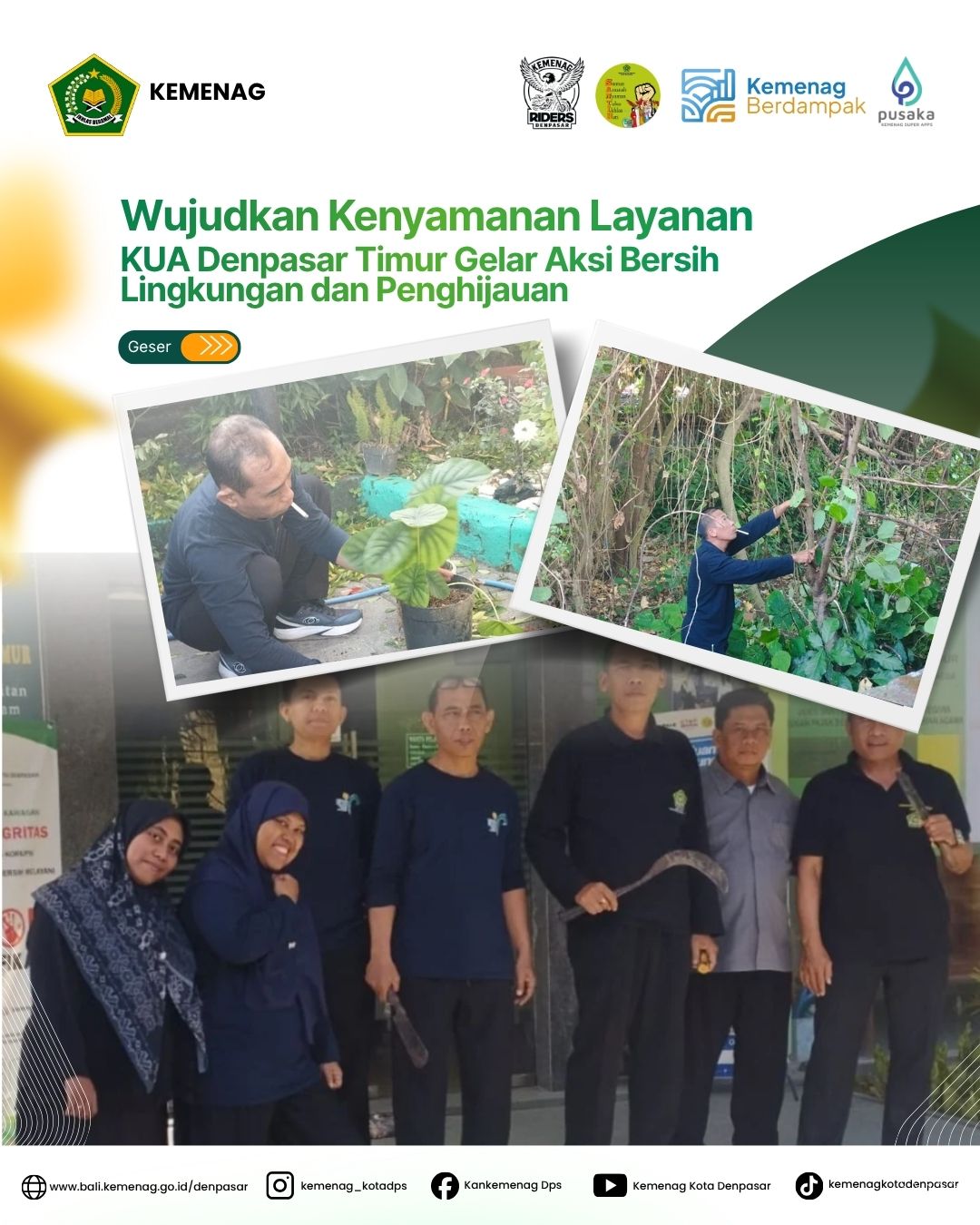 Wujudkan Kenyamanan Layanan, KUA Denpasar Timur Gelar Aksi Bersih Lingkungan dan Penghijauan