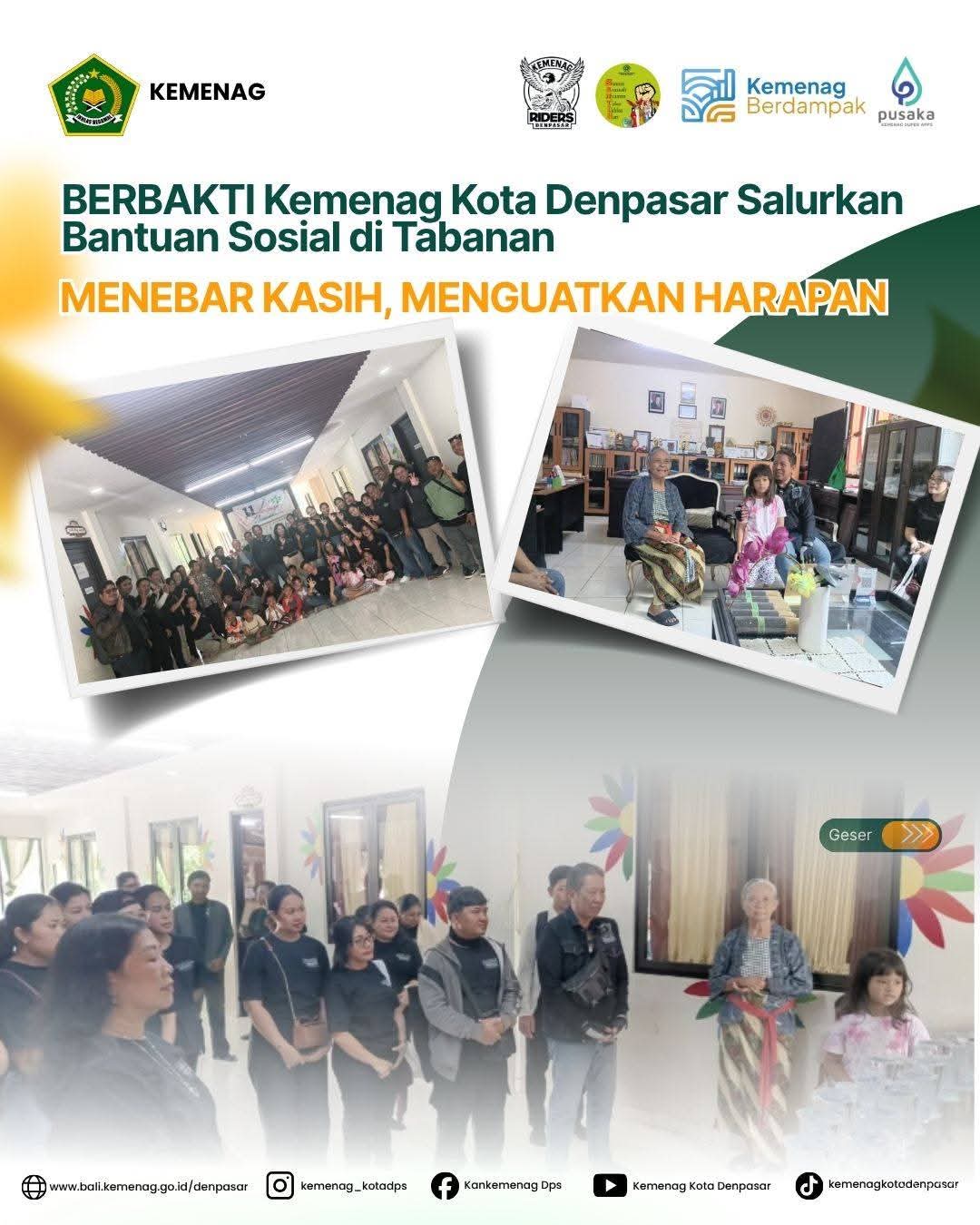 Menebar Kasih, Menguatkan Harapan: BERBAKTI Kemenag Kota Denpasar Salurkan Bantuan Sosial di Tabanan