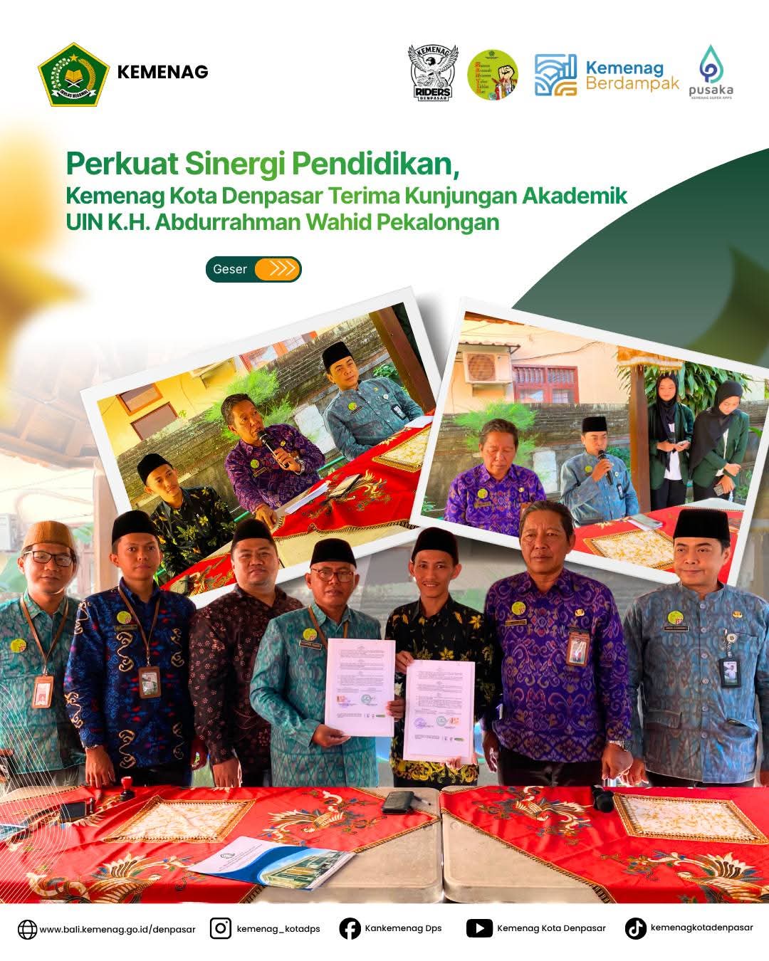Perkuat Sinergi Pendidikan, Kemenag Kota Denpasar Terima Kunjungan Akademik UIN K.H. Abdurrahman Wahid Pekalongan