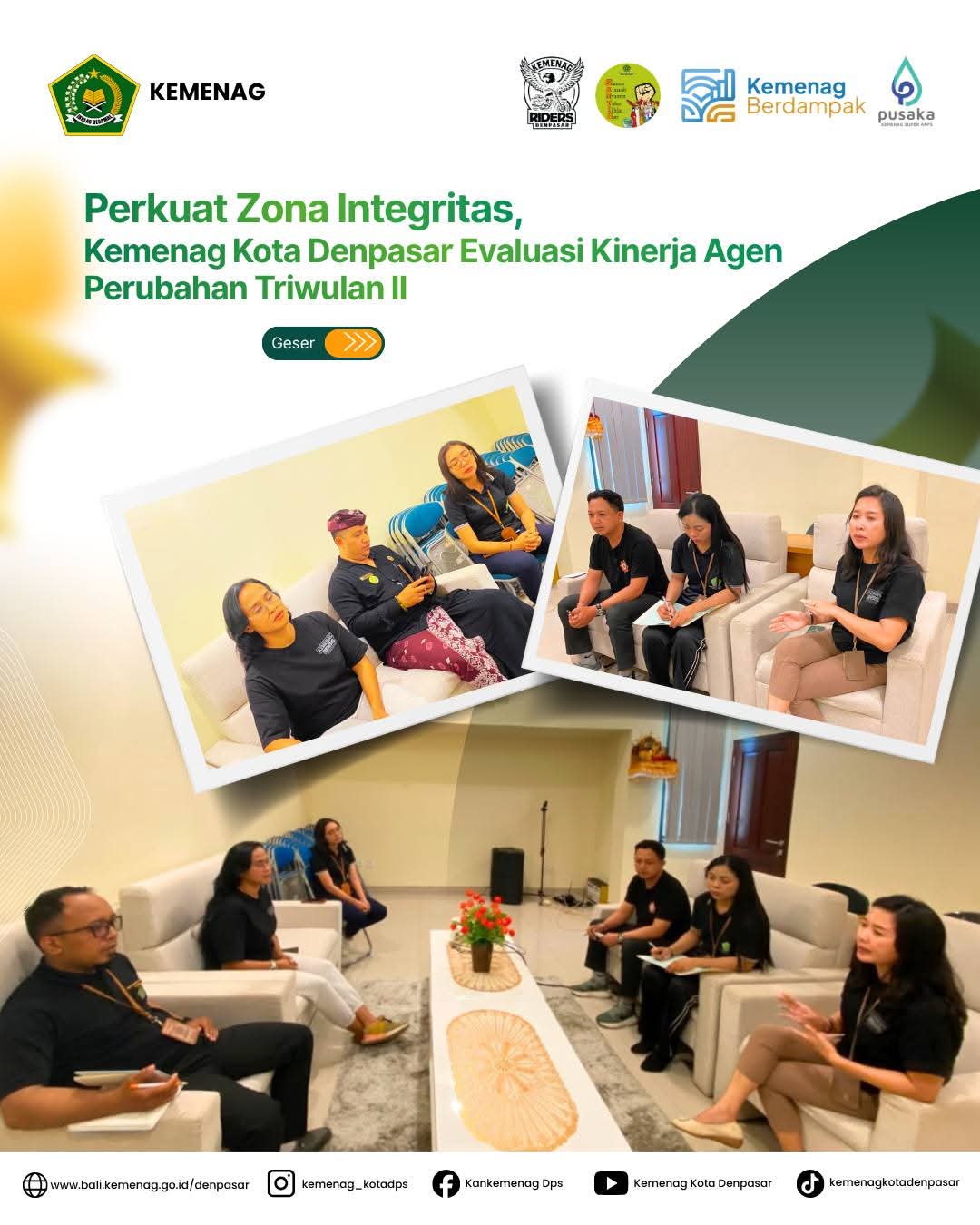 Perkuat Zona Integritas, Kemenag Kota Denpasar Evaluasi Kinerja Agen Perubahan Triwulan II