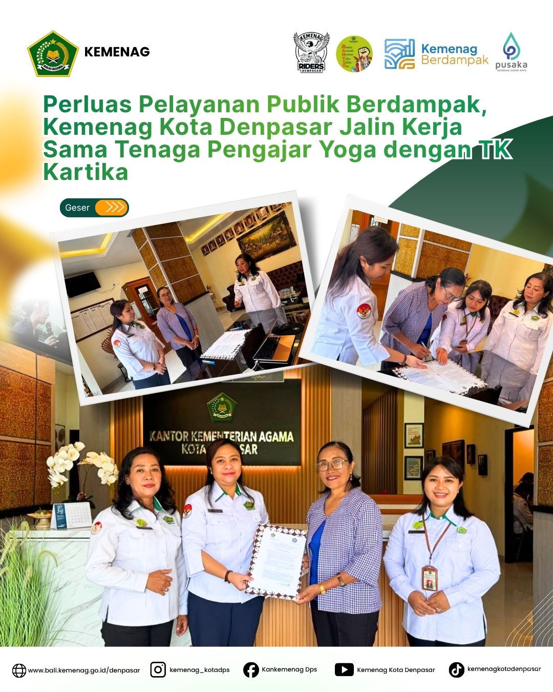 Perluas Pelayanan Publik Berdampak, Kemenag Kota Denpasar Jalin Kerja Sama Tenaga Pengajar Yoga dengan TK Kartika