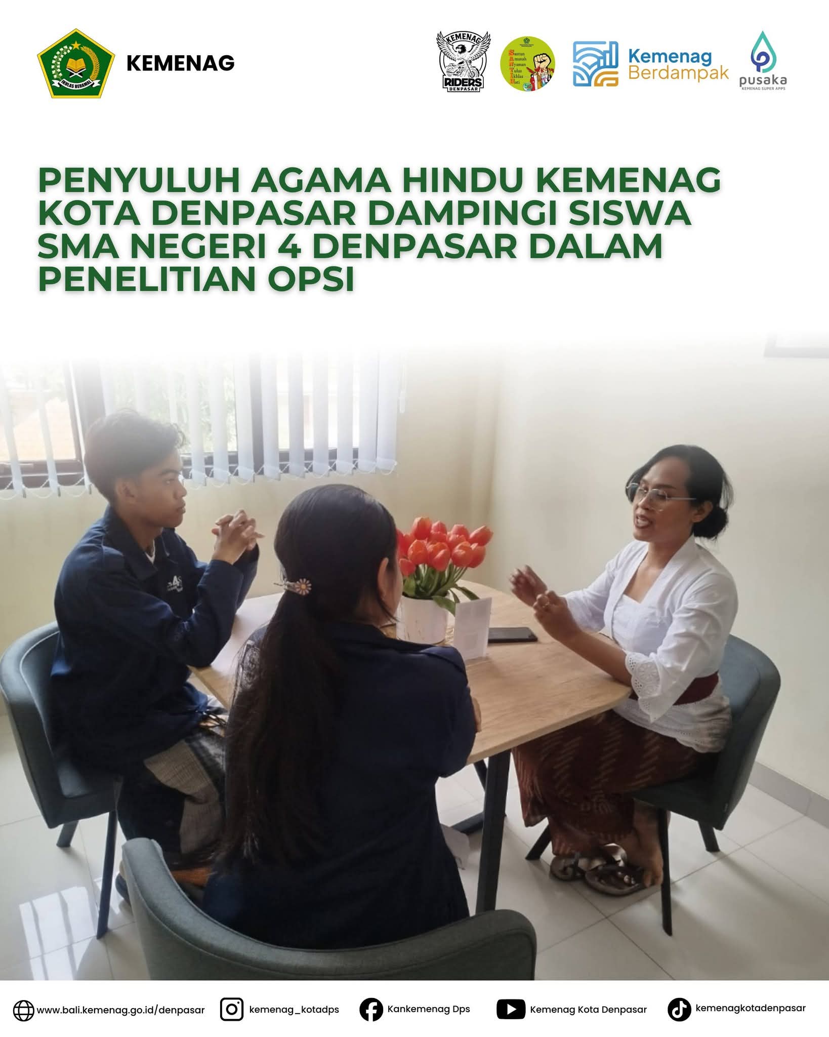 Penyuluh Agama Hindu Kemenag Denpasar Dampingi Siswa SMA Negeri 4 Denpasar dalam Penelitian OPSI