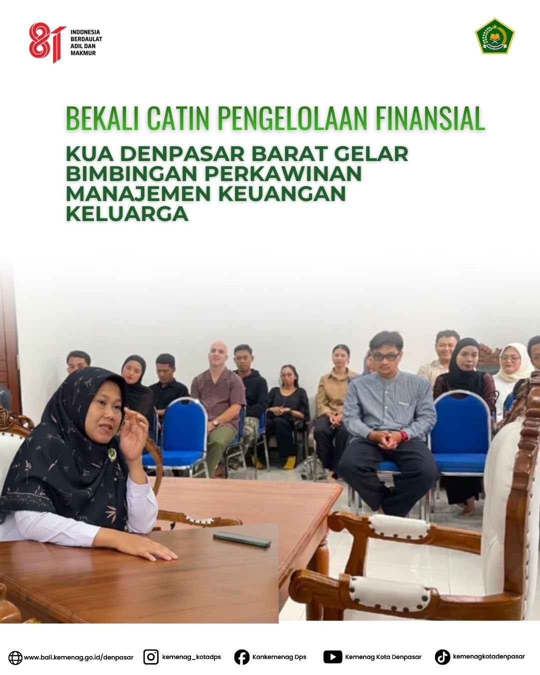 Bekali Catin Pengelolaan Finansial, KUA Denpasar Barat Gelar Bimbingan Perkawinan Manajemen Keuangan Keluarga