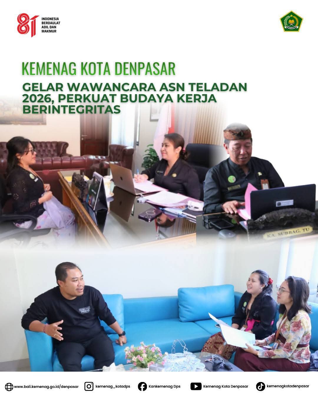Kemenag Kota Denpasar Gelar Wawancara ASN Teladan 2026, Perkuat Budaya Kerja Berintegritas