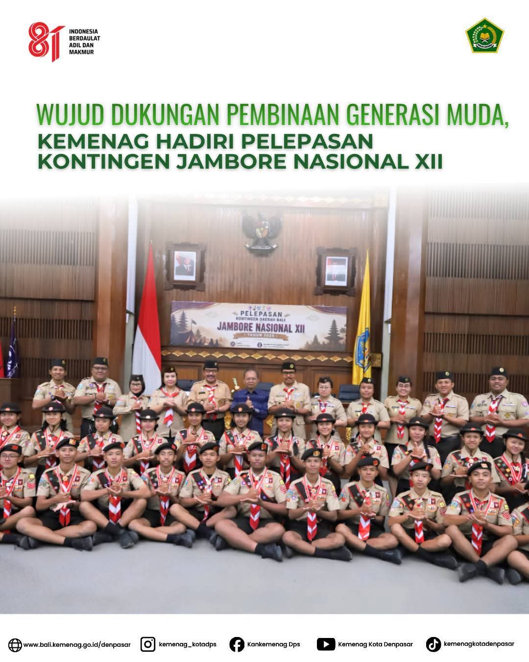 Wujud Dukungan Pembinaan Generasi Muda, Kemenag Hadiri Pelepasan Kontingen Jambore Nasional XII