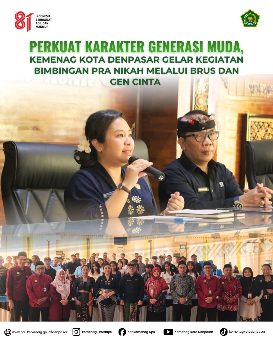 Perkuat Karakter Generasi Muda, Kemenag Kota Denpasar Gelar Kegiatan Bimbingan Pra nikah Melalui BRUS dan GEN CINTA 
