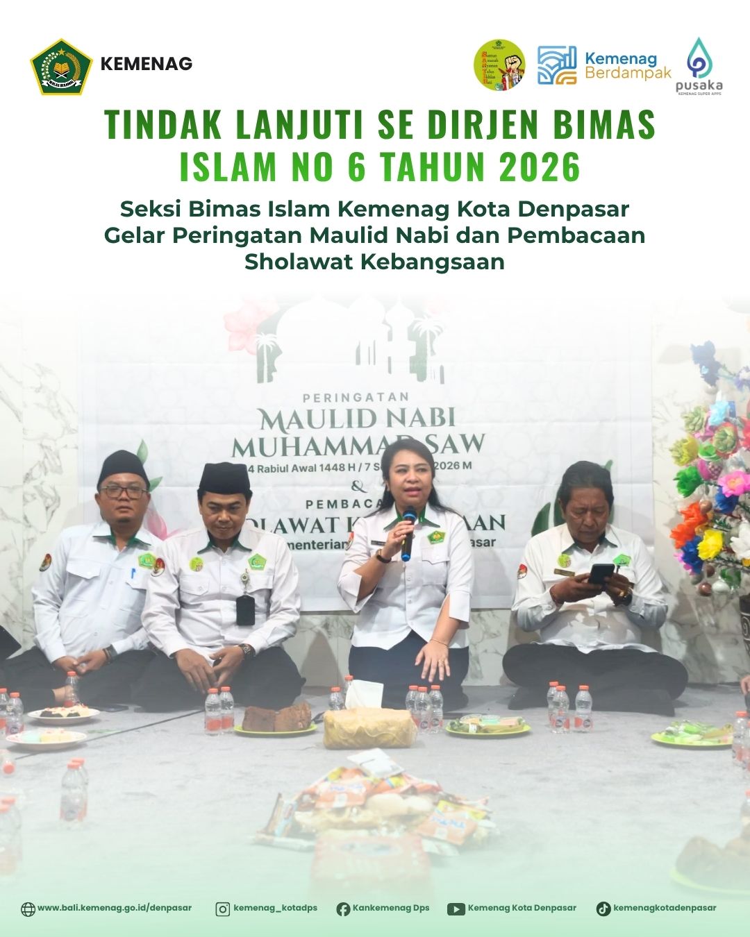 Tindak Lanjuti SE Dirjen Bimas Islam no 6 tahun 2026, Seksi Bimas Islam Kemenag Kota Denpasar Gelar Peringatan Maulid Nabi dan Pembacaan Sholawat Kebangsaan