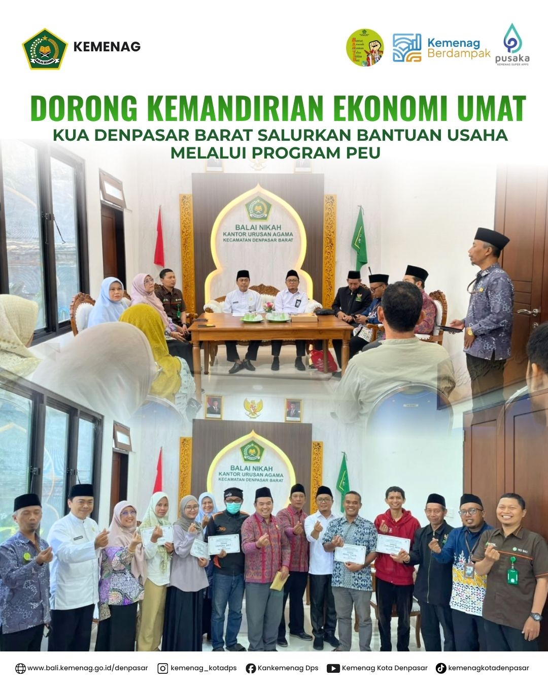 Dorong Kemandirian Ekonomi Umat, KUA Denpasar Barat Salurkan Bantuan Usaha Melalui Program PEU 