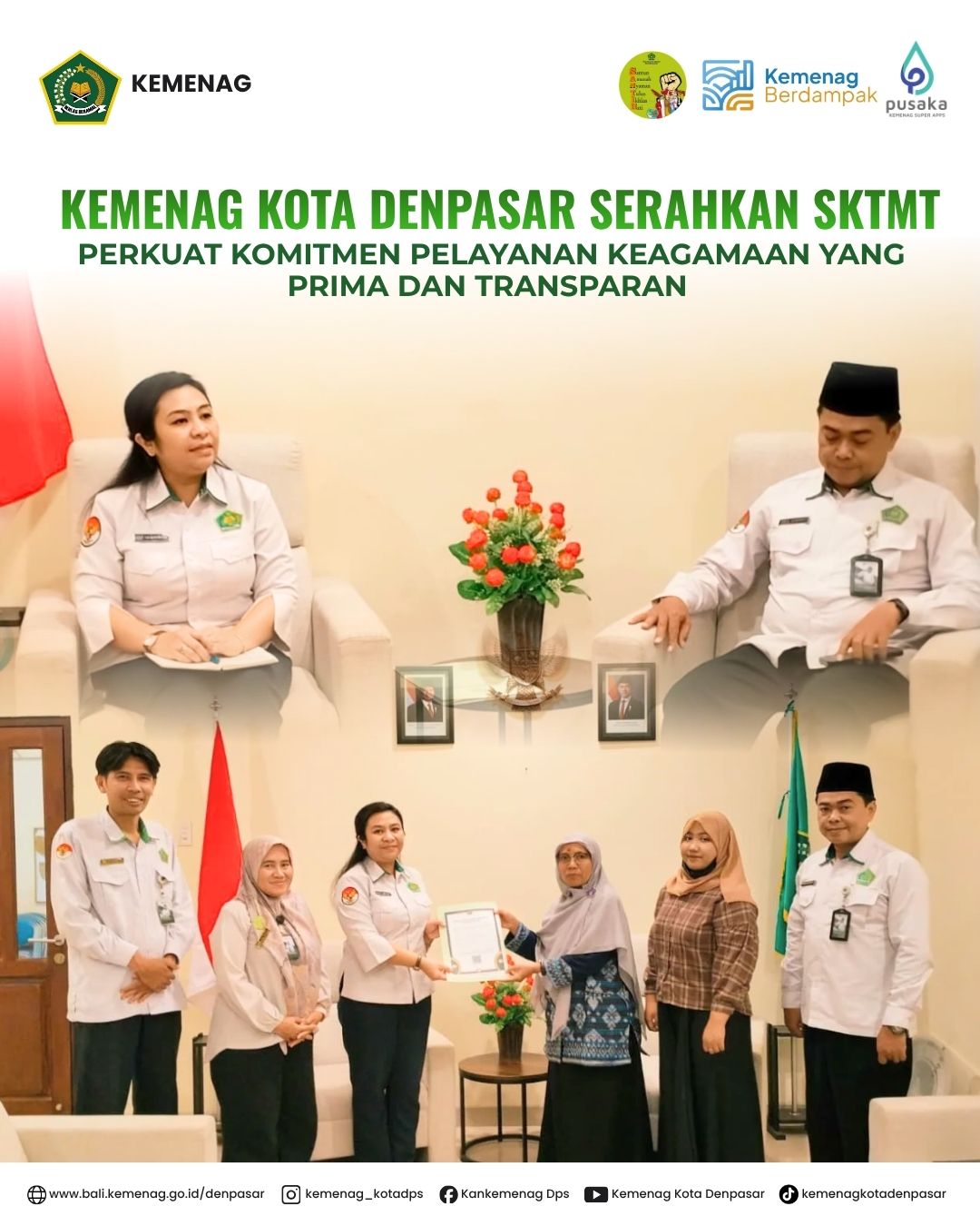 Kemenag Kota Denpasar Serahkan SKTMT, Perkuat Komitmen Pelayanan Keagamaan yang Prima dan Transparan