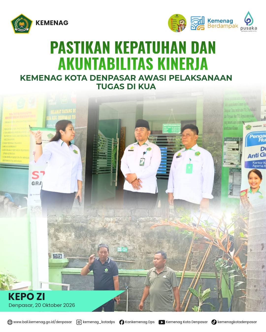 Pastikan Kepatuhan dan Akuntabilitas Kinerja, Kemenag Kota Denpasar Awasi Pelaksanaan Tugas di KUA